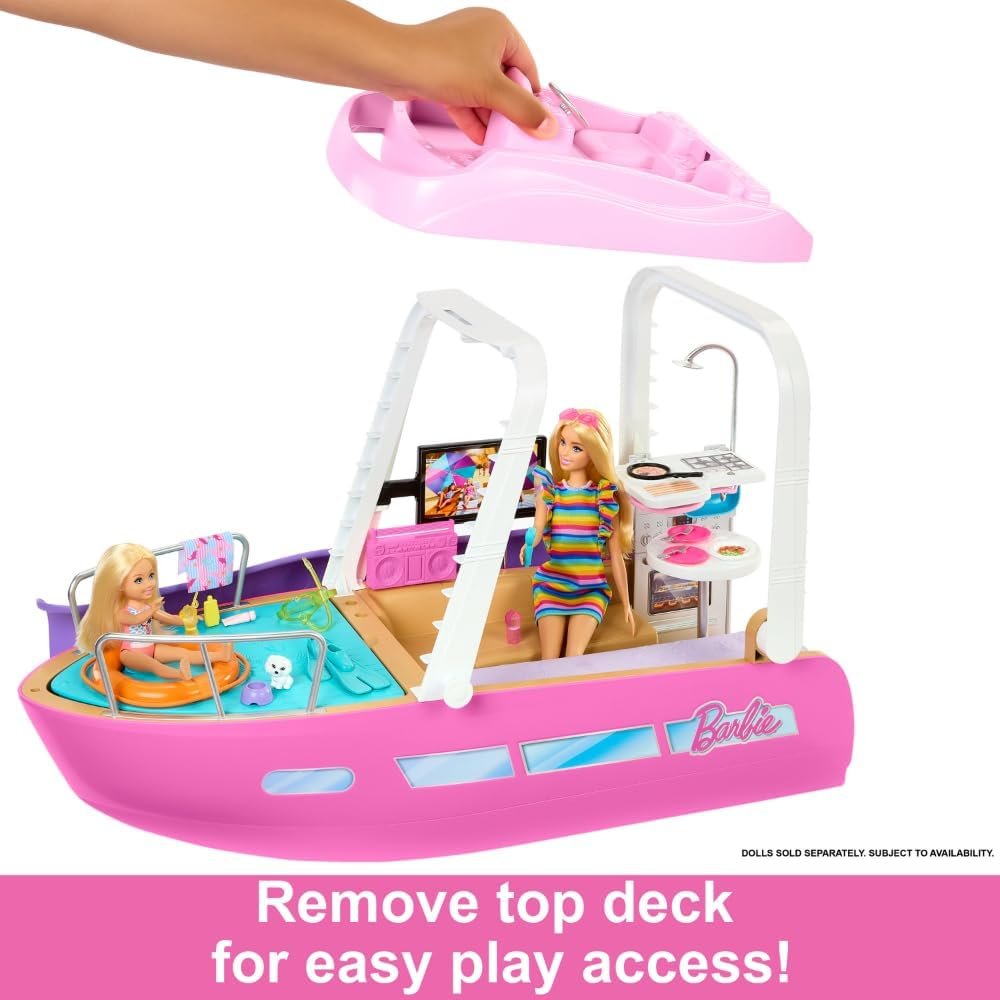 Barbie Toy Boat Playset, Dream Boat with 20+ Ocean-Themed Accessories Sized to Fashion Dolls Including Pool, Slide  Dolphin,