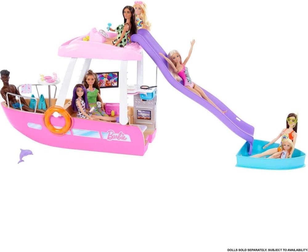 Barbie Toy Boat Playset, Dream Boat with 20+ Ocean-Themed Accessories Sized to Fashion Dolls Including Pool, Slide  Dolphin,