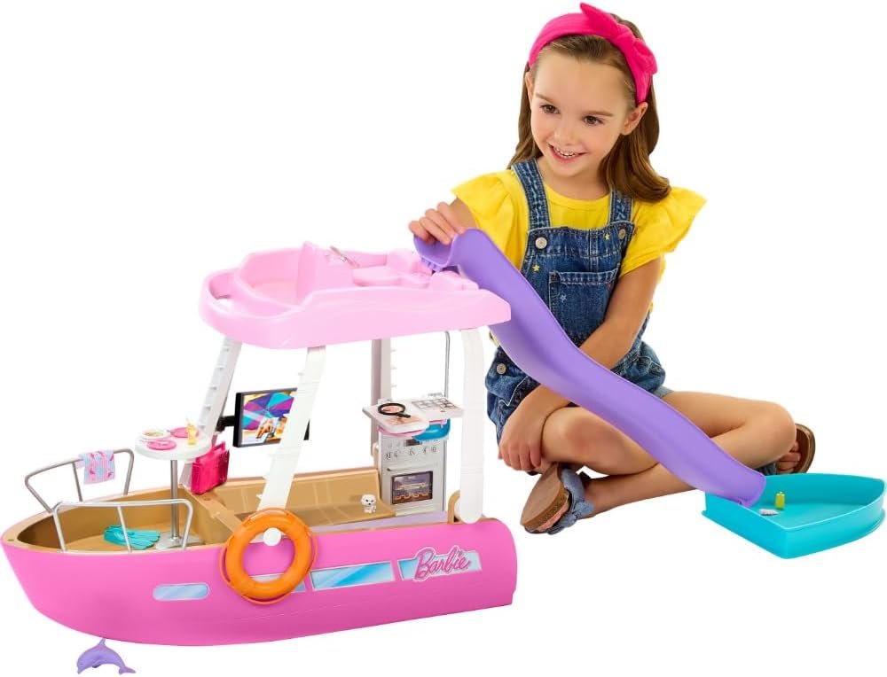 Barbie Toy Boat Playset, Dream Boat with 20+ Ocean-Themed Accessories Sized to Fashion Dolls Including Pool, Slide  Dolphin,