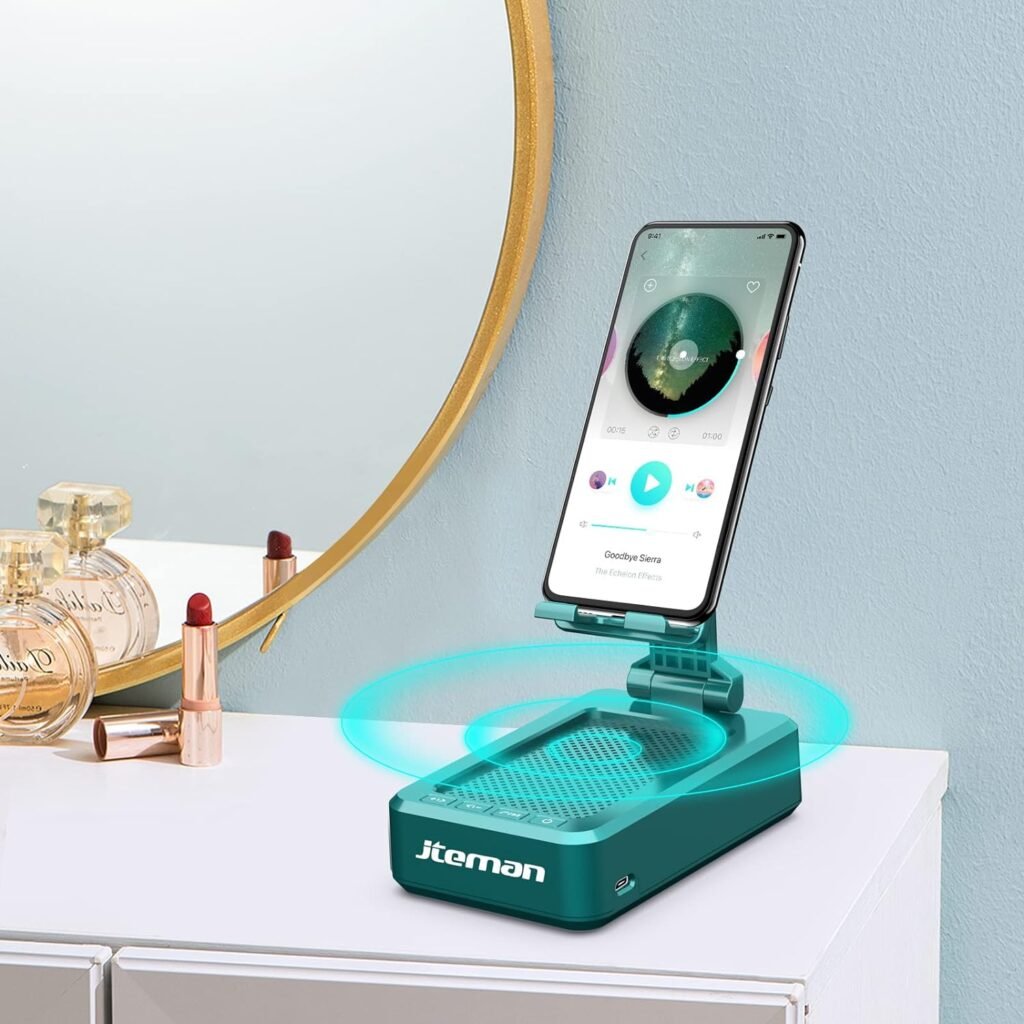 Cell Phone Stand with Wireless Bluetooth Speaker and Anti-Slip Base HD Surround Sound Perfect for Home and Outdoors with Bluetooth Speaker for Desk Compatible with iPhone/ipad/Samsung Galaxy