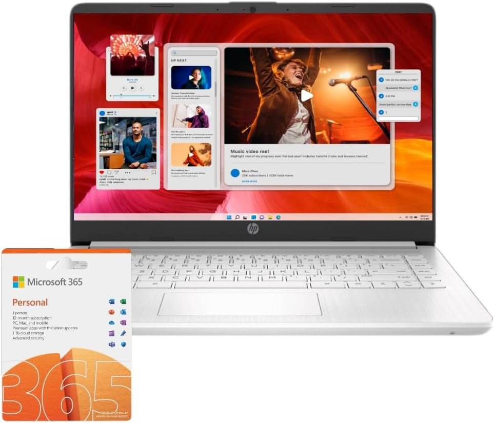 HP Newest Flagship 14 Laptop with Free AI-Powered Microsoft 365 | Bluetooth Earphones | 16GB RAM | Intel 4-Core Processor | 14 HD Display | Windows 11 (Silver, 640GB Storage)