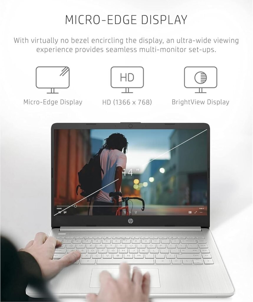 HP Newest Flagship 14 Laptop with Free AI-Powered Microsoft 365 | Bluetooth Earphones | 16GB RAM | Intel 4-Core Processor | 14 HD Display | Windows 11 (Silver, 640GB Storage)