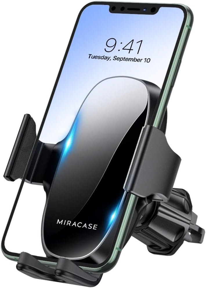 Miracase Phone Holders for Your Car with Newest Metal Hook Clip, Air Vent Cell Phone Car Mount, Universal Automobile Cradle Fit for iPhone Android and All Smartphones, Dark Black