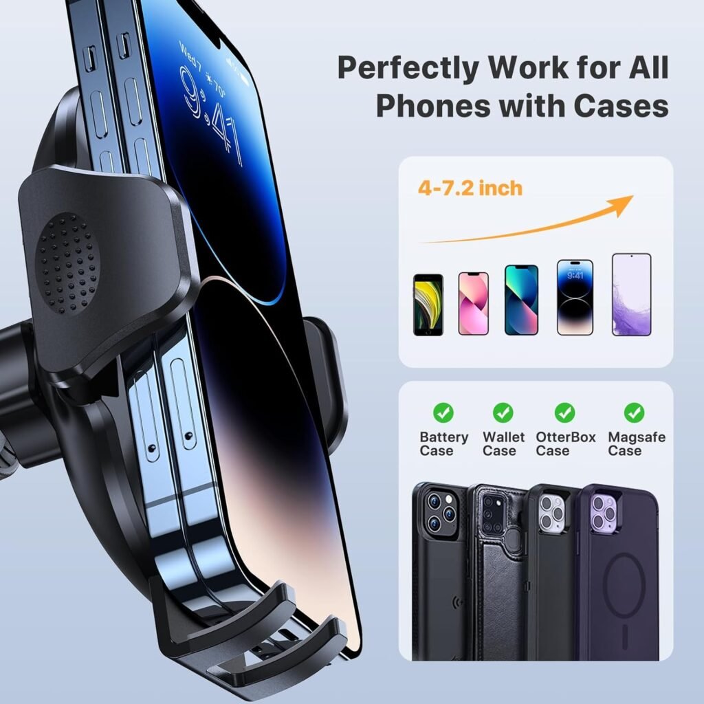 Miracase Phone Holders for Your Car with Newest Metal Hook Clip, Air Vent Cell Phone Car Mount, Universal Automobile Cradle Fit for iPhone Android and All Smartphones, Dark Black
