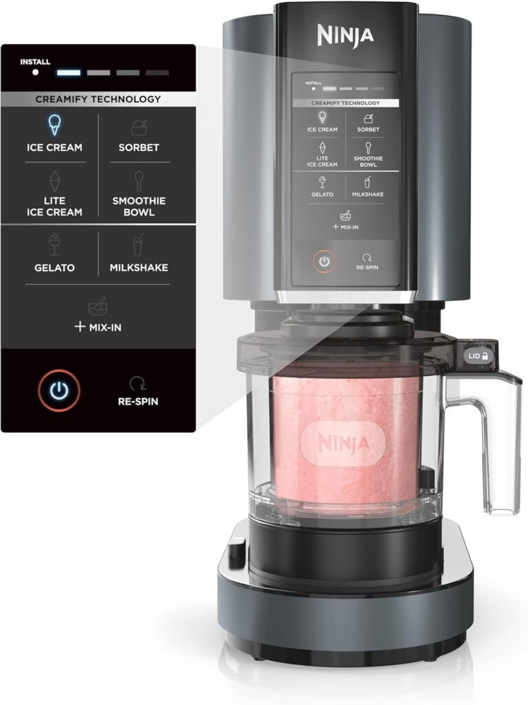 Ninja CREAMi, Ice Cream Maker, Ice Cream, Gelato, Sorbet ,Milkshakes, Mix-ins, Smoothie Bowls  More, 7-in-1, Ice Cream Pints, Pint lid, Healthy Ice Cream, Compact, Perfect for Kids, Black, NC299AMZ