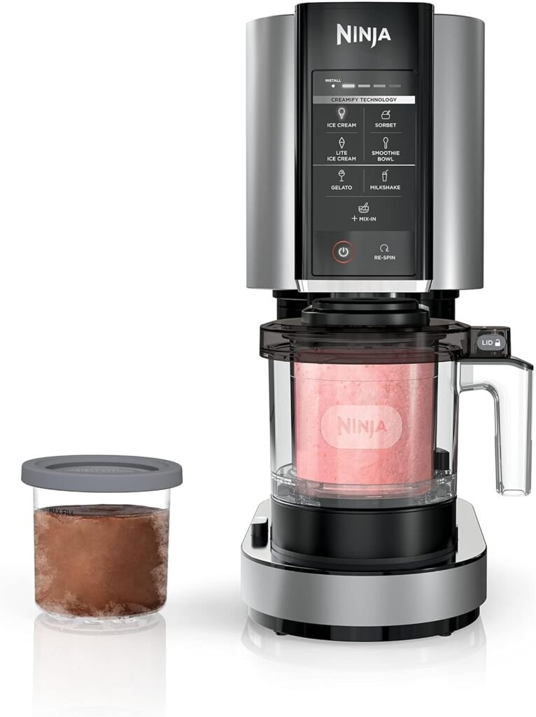 Ninja CREAMi, Ice Cream Maker, Ice Cream, Gelato, Sorbet ,Milkshakes, Mix-ins, Smoothie Bowls  More, 7-in-1, Ice Cream Pints, Pint lid, Healthy Ice Cream, Compact, Perfect for Kids, Black, NC299AMZ