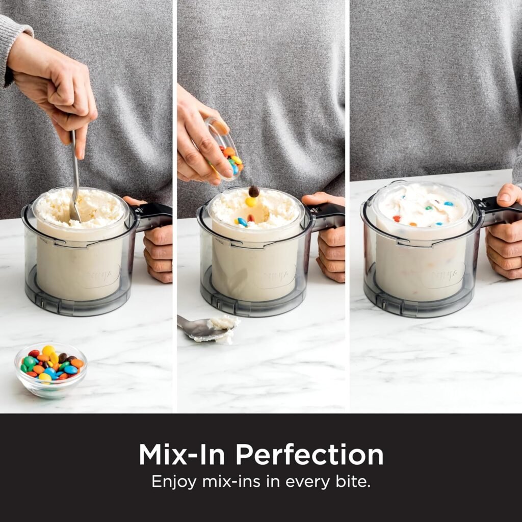 Ninja CREAMi, Ice Cream Maker, Ice Cream, Gelato, Sorbet ,Milkshakes, Mix-ins, Smoothie Bowls  More, 7-in-1, Ice Cream Pints, Pint lid, Healthy Ice Cream, Compact, Perfect for Kids, Black, NC299AMZ