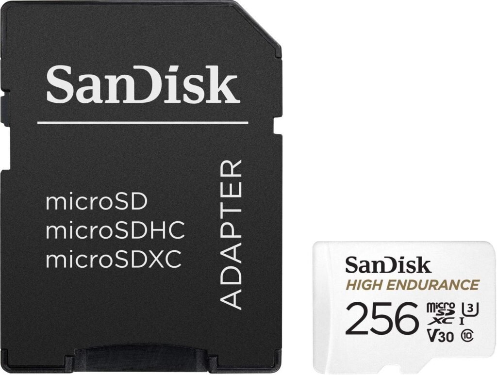 SanDisk 256GB High Endurance Video microSDXC Card with Adapter for Dash Cam and Home Monitoring systems - C10, U3, V30, 4K UHD, Micro SD Card - SDSQQNR-256G-GN6IA