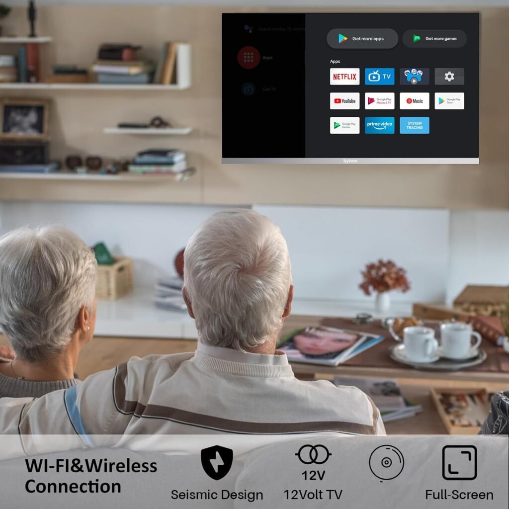SYLVOX 27 Inch Smart TV 12/24 Volt TV 1080P FHD RV TV Android 11.0 Built-in Digital Video Disc Player with WiFi, Wireless Connection and Digital Noise Reduction Function