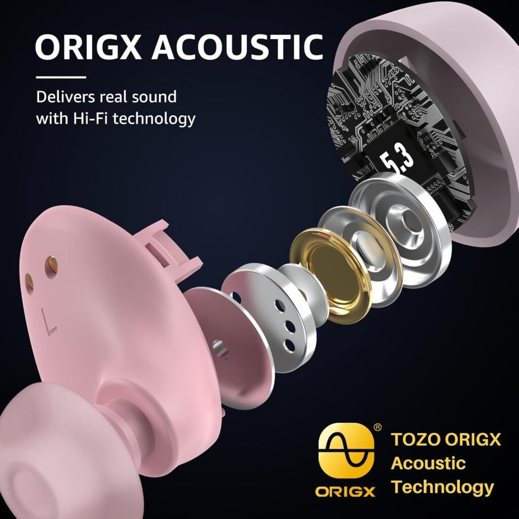 TOZO A1 Wireless Earbuds Bluetooth 5.3 Light-Weight in Ear IPX5 Waterproof Headphones 2 Mic for AI Calls, Immersive Premium Sound Bass Headset with Charging Case, 32 Presets EQ Customization via App